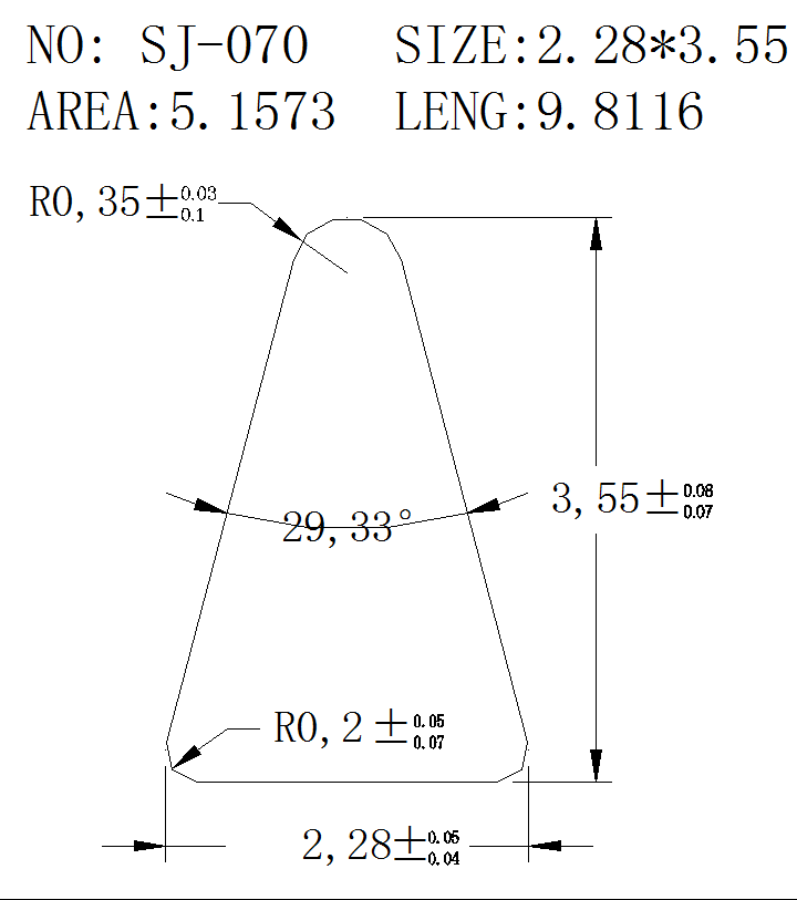 Triangular Wire SJ-070 drawing SJ-070