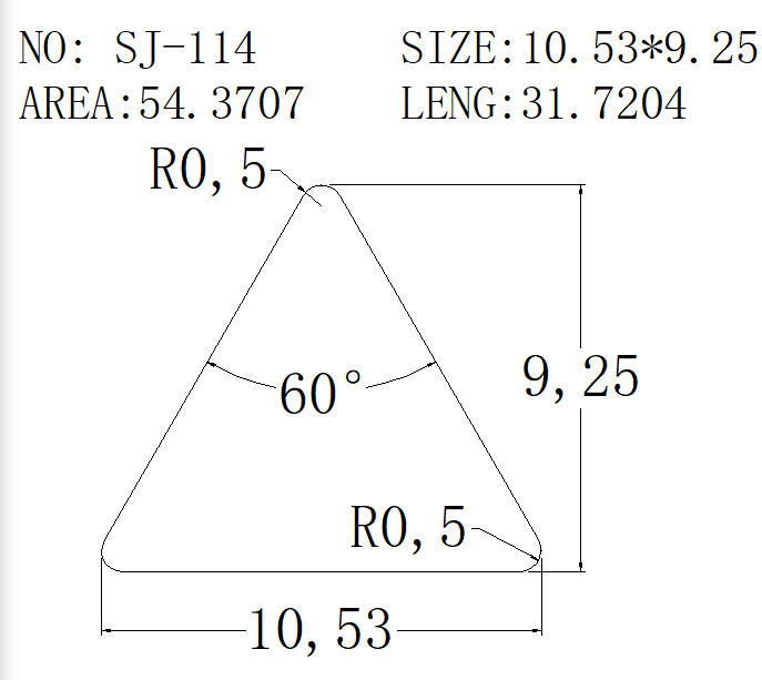 Triangular Wire SJ-114 drawing SJ-114