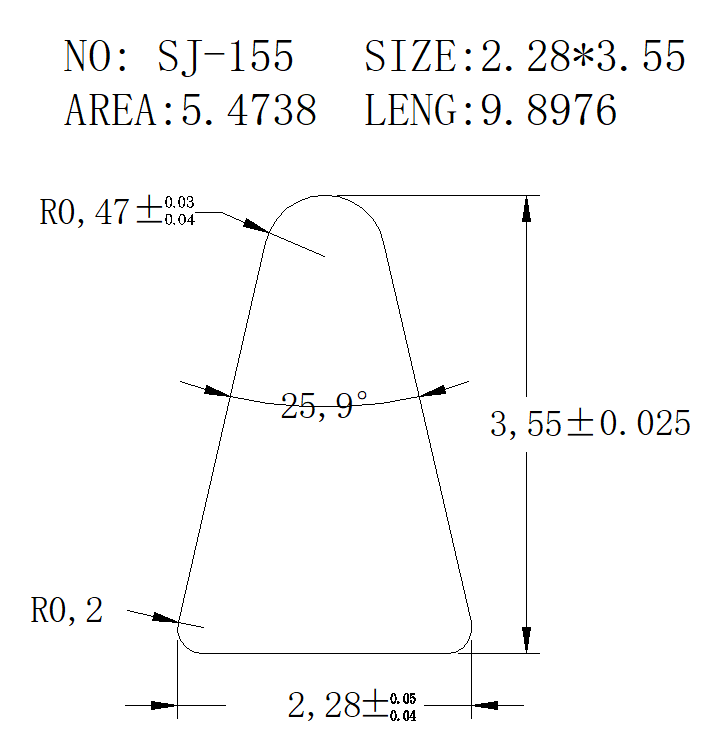 Triangular Wire SJ-155 drawing SJ-155